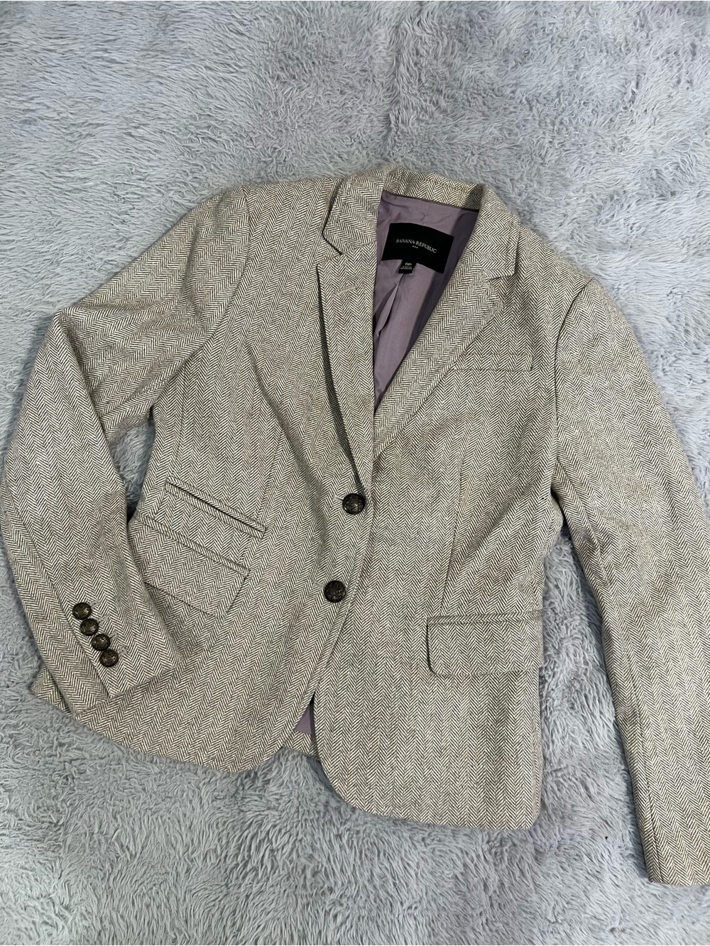 Banana Republic Light Gray Herringbone Women's Wool Blazer Warm Office Work